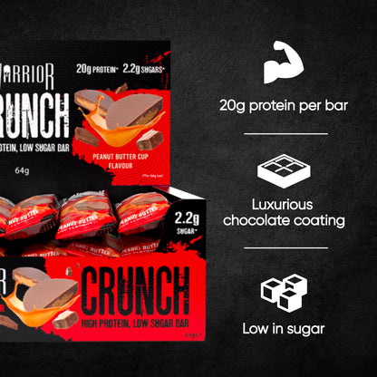 Warrior Crunch - High Protein Bars - 20g Protein Each Bar - Low Carb, Low Sugar Snack - 12 Pack x 64g (Variety Pack)