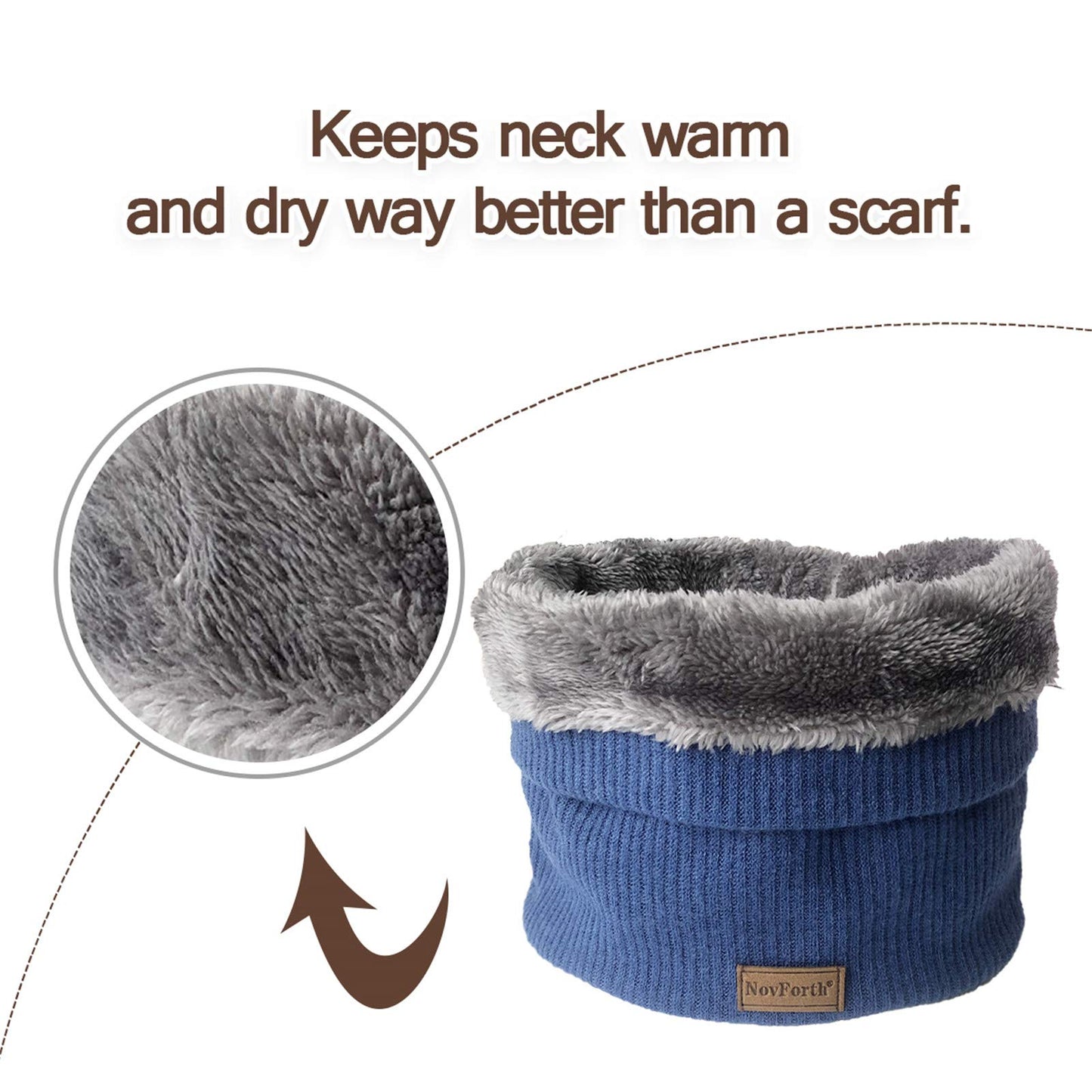 NovForth Winter Neck Warmer Fleece Lined Infinity Scarf Thicken Windproof and Dust Skiing Circle for mens women Double-Layer Fleece Lining Knit