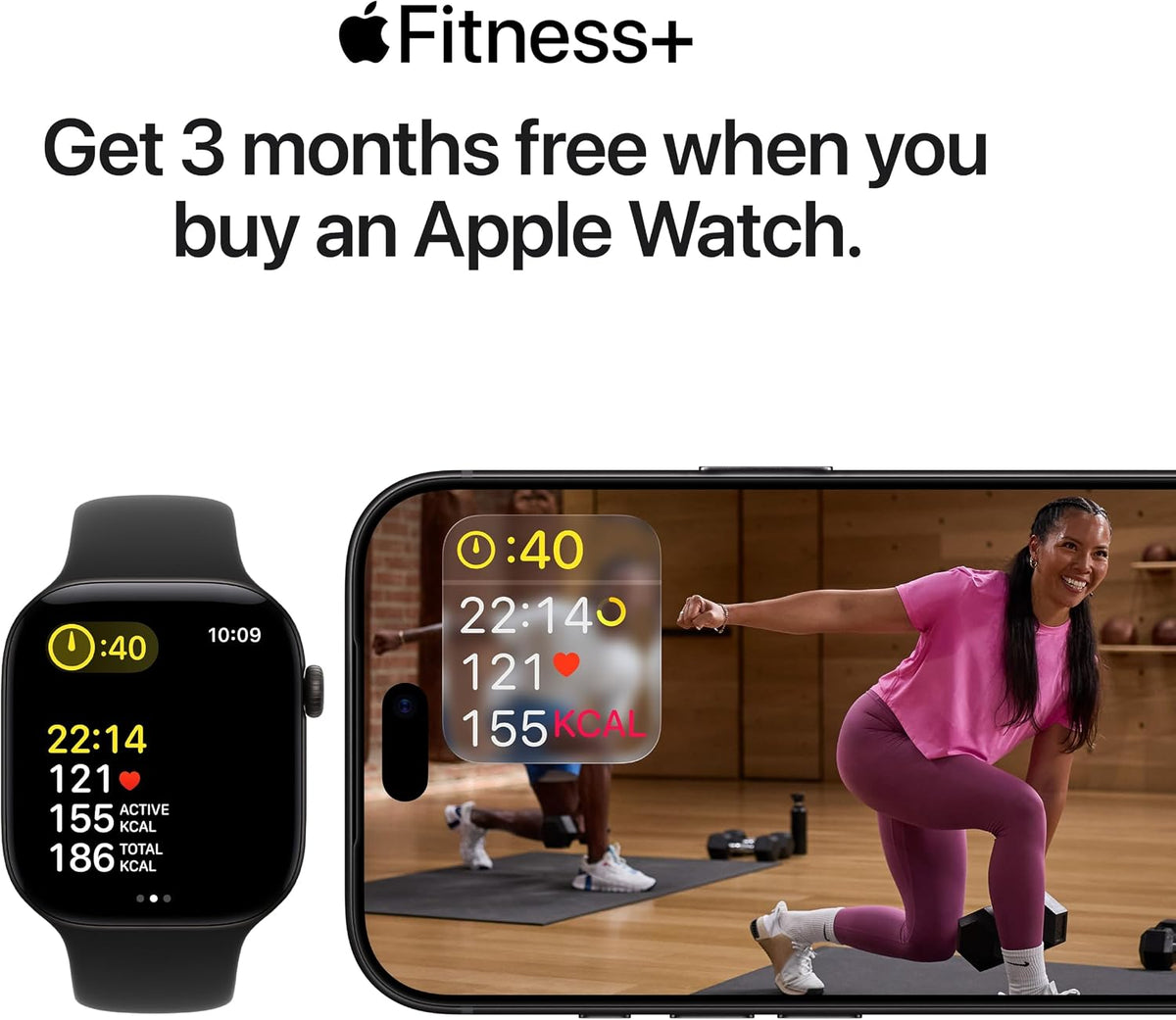 Midnight GPS smartwatch with fitness workout screen showing timer and stats