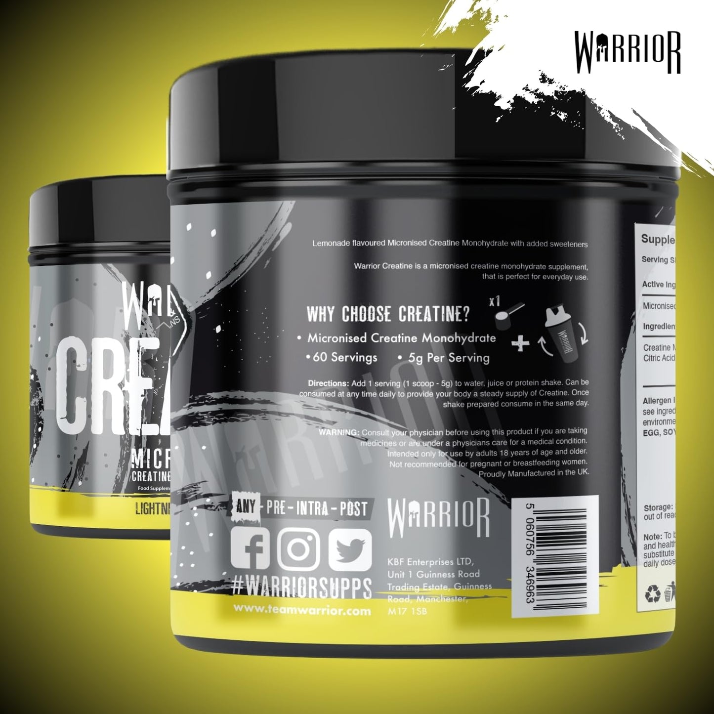 Warrior Creatine Monohydrate Powder 300g – Micronised – Proven to Improve Physical Performance and Recovery, 5g Servings (Unflavoured)