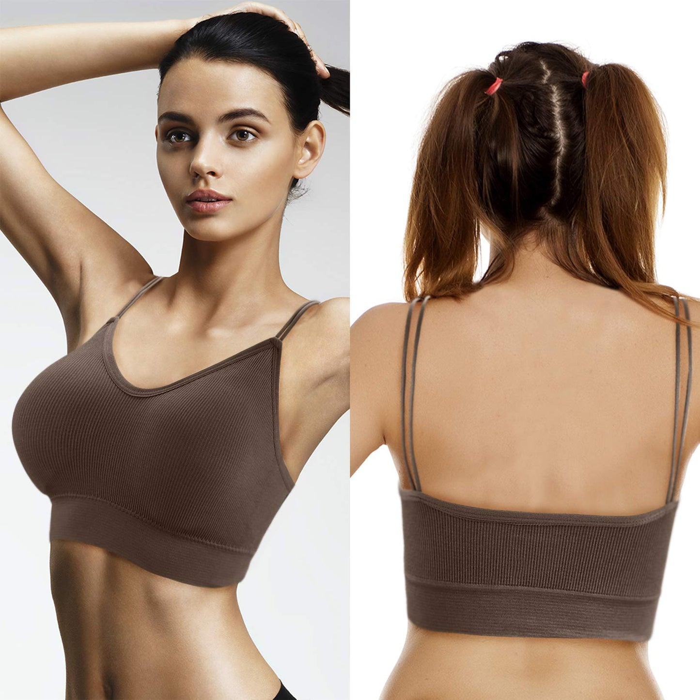 BQTQ 5 Pieces Camisole Bras for Women V Neck Camisole Bralettes Seamless Sleeping Bra with Straps and Removable Pads for Women Girls