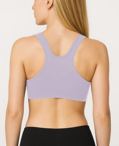 Sexy Basics Women's Cotton Spandex Racer Back Bra | 4 Way Stretch Pullover Workout Sport Bras (Multi-Pack)