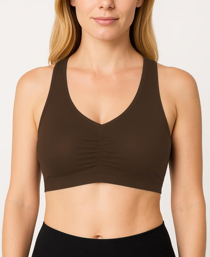 Sexy Basics Women's Cotton Spandex Racer Back Bra | 4 Way Stretch Pullover Workout Sport Bras (Multi-Pack)