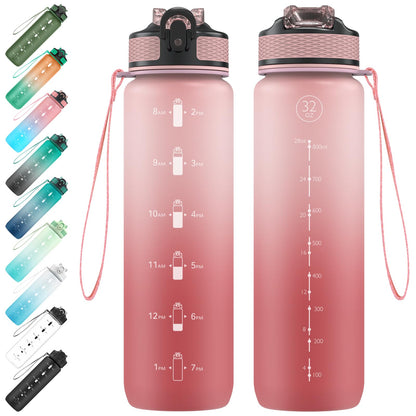 EYQ 1 L Water Bottle, 1 Litre Water Bottle, 32oz Leak-Proof Drinks Bottle, Tritan BPA-Free, Motivational Water Bottle with Time Marker, Sports Drinks Bottle for Fitness, School, Gym, Outdoor Sports