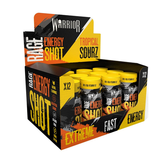 Warrior Rage Energy Shot – Pre Workout Shot – Energy Drink – 12 x 60ml – Ready to Drink Supplement – 200mg Caffeine – Natural Flavourings, No Added Sugar – Includes Vitamin B6 & B12 (Tropical Sourz)