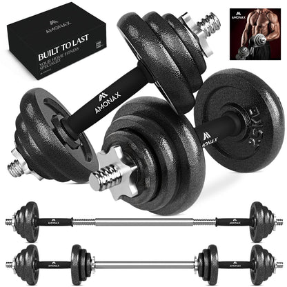 Amonax 20kg 30kg Cast Iron Adjustable Dumbbells Weight Set, Barbell Set Men Women, Strength Training Equipment Home Gym Fitness, Dumbell Pair Hand Weight, Bar Bells Free Weights for Weight Lifting