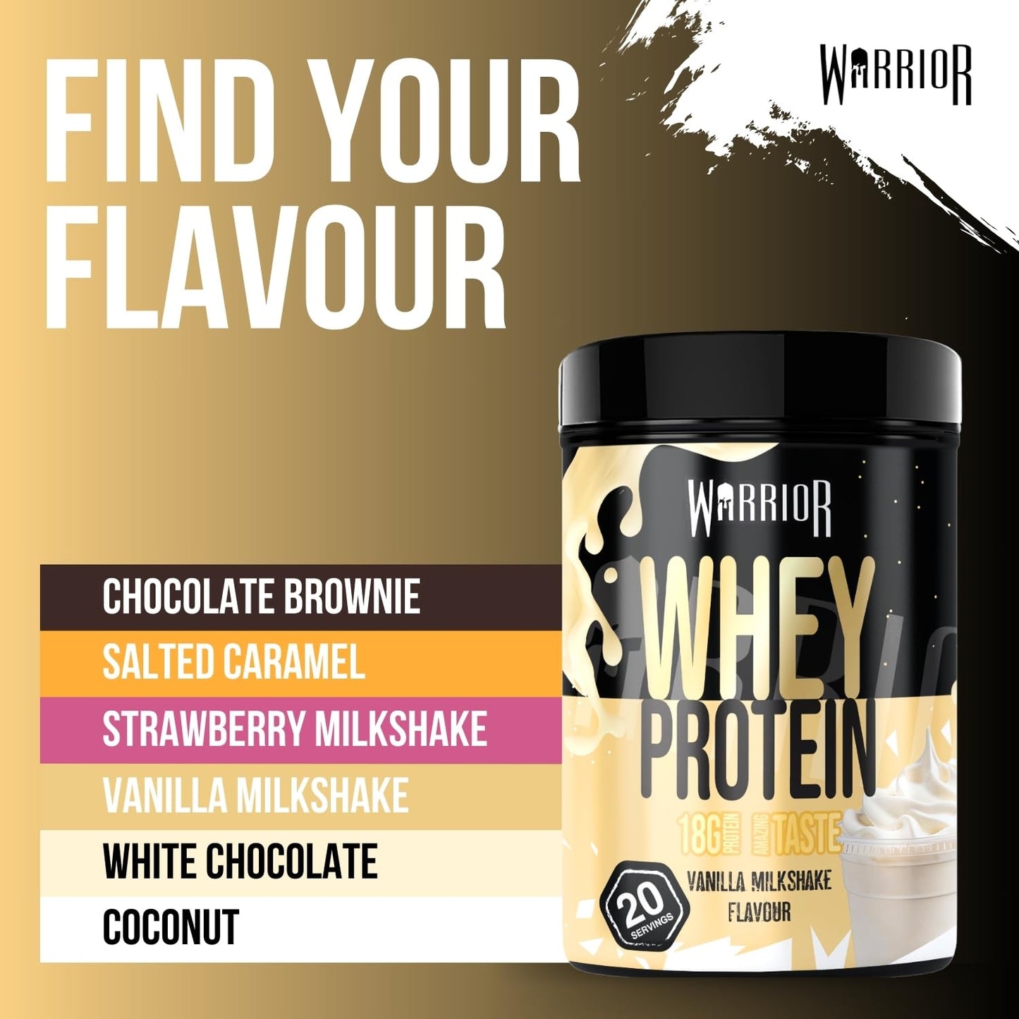 Warrior Whey Protein Powder 500g - Up to 36g* Protein per Shake – Low Sugar - Muscle Growth and Recovery Drink - Amazing Taste - 20 Servings - GMP Certified (Double Chocolate)