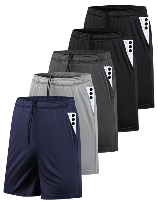5 Pack Men's Athletic Gym Shorts with Pockets