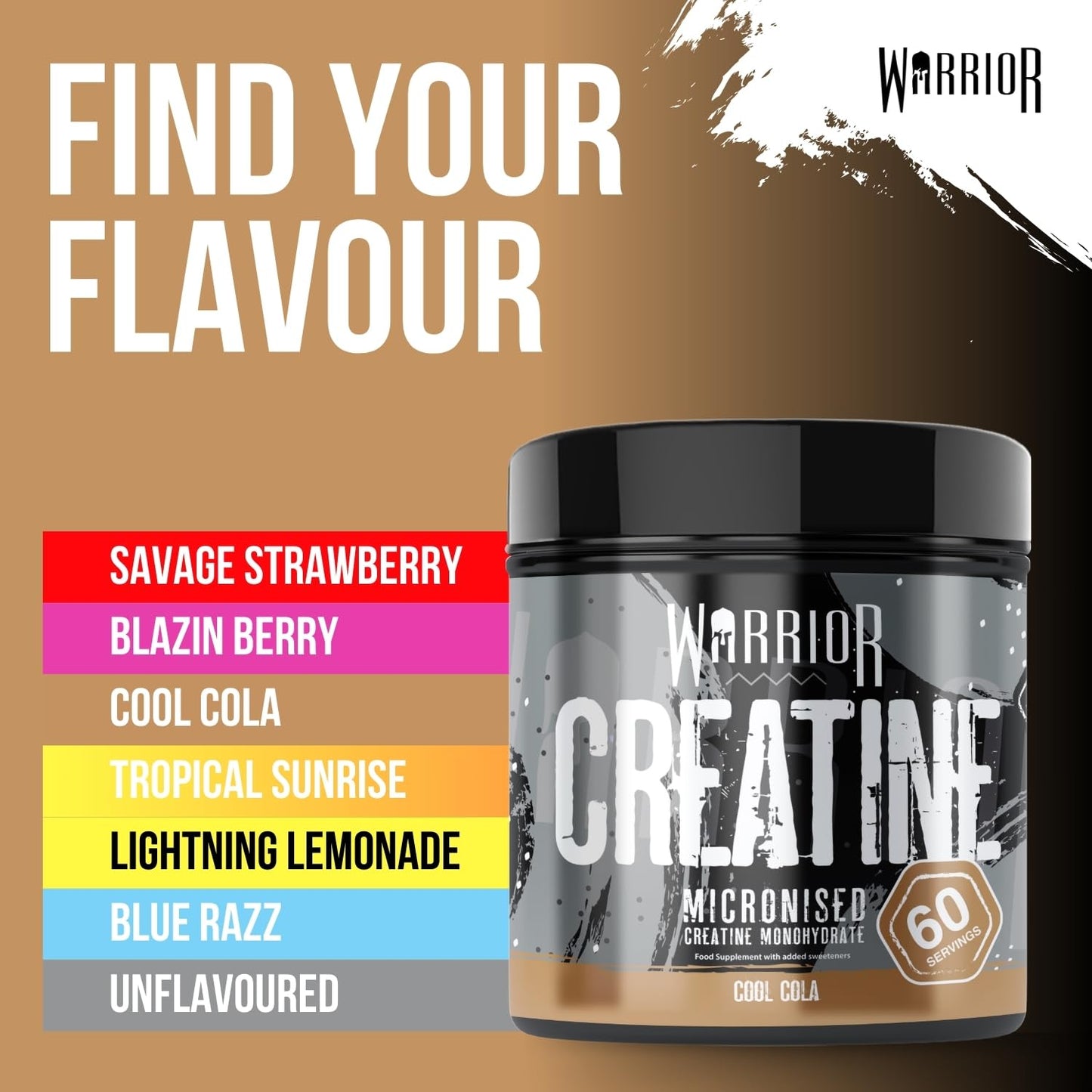 Warrior Creatine Monohydrate Powder 300g – Micronised – Proven to Improve Physical Performance and Recovery, 5g Servings (Unflavoured)