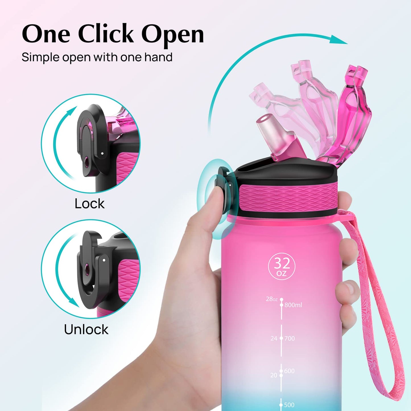 EYQ 1 L Water Bottle, 1 Litre Water bottle with Straw, Leak-Proof, Tritan BPA-Free, Motivational Water Bottle with Time Marker, Sports Drinks Bottle for Fitness, School, Gym, Outdoor Sports