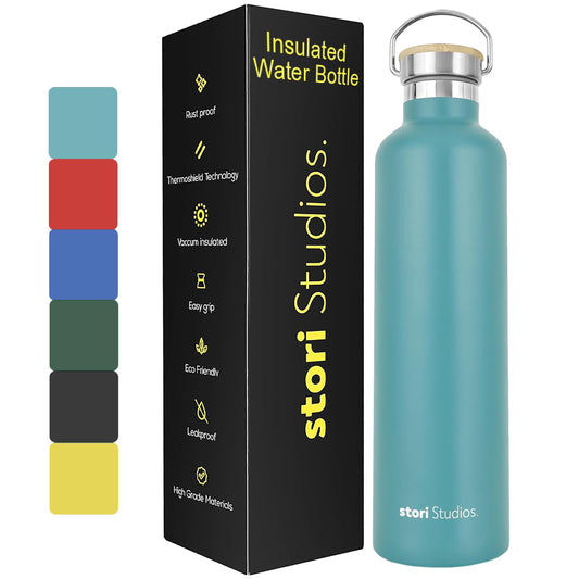 Stori Studios Vacuum Insulated Metal Water Bottle Light Blue 750 ml(25oz), Stainless Steel Water Bottle, BPA Free Standard Mouth Flask, Double Wall Insulated Water Bottles for Travel, Work & Gym