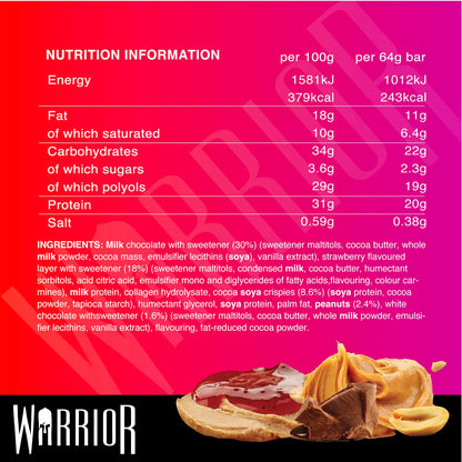 Warrior Crunch - High Protein Bars - 20g Protein Each Bar - Low Carb, Low Sugar Snack - 12 Pack x 64g (Variety Pack)