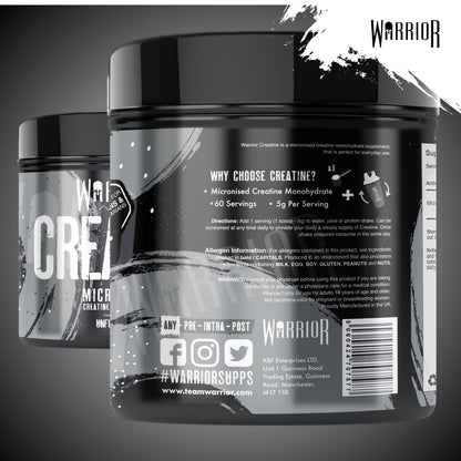 Warrior Creatine Monohydrate Powder 300g – Micronised – Proven to Improve Physical Performance and Recovery, 5g Servings (Unflavoured)