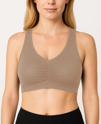 Sexy Basics Women's Cotton Spandex Racer Back Bra | 4 Way Stretch Pullover Workout Sport Bras (Multi-Pack)