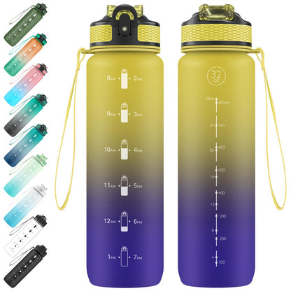 EYQ 1 L Water Bottle, 1 Litre Water Bottle, 32oz Leak-Proof Drinks Bottle, Tritan BPA-Free, Motivational Water Bottle with Time Marker, Sports Drinks Bottle for Fitness, School, Gym, Outdoor Sports