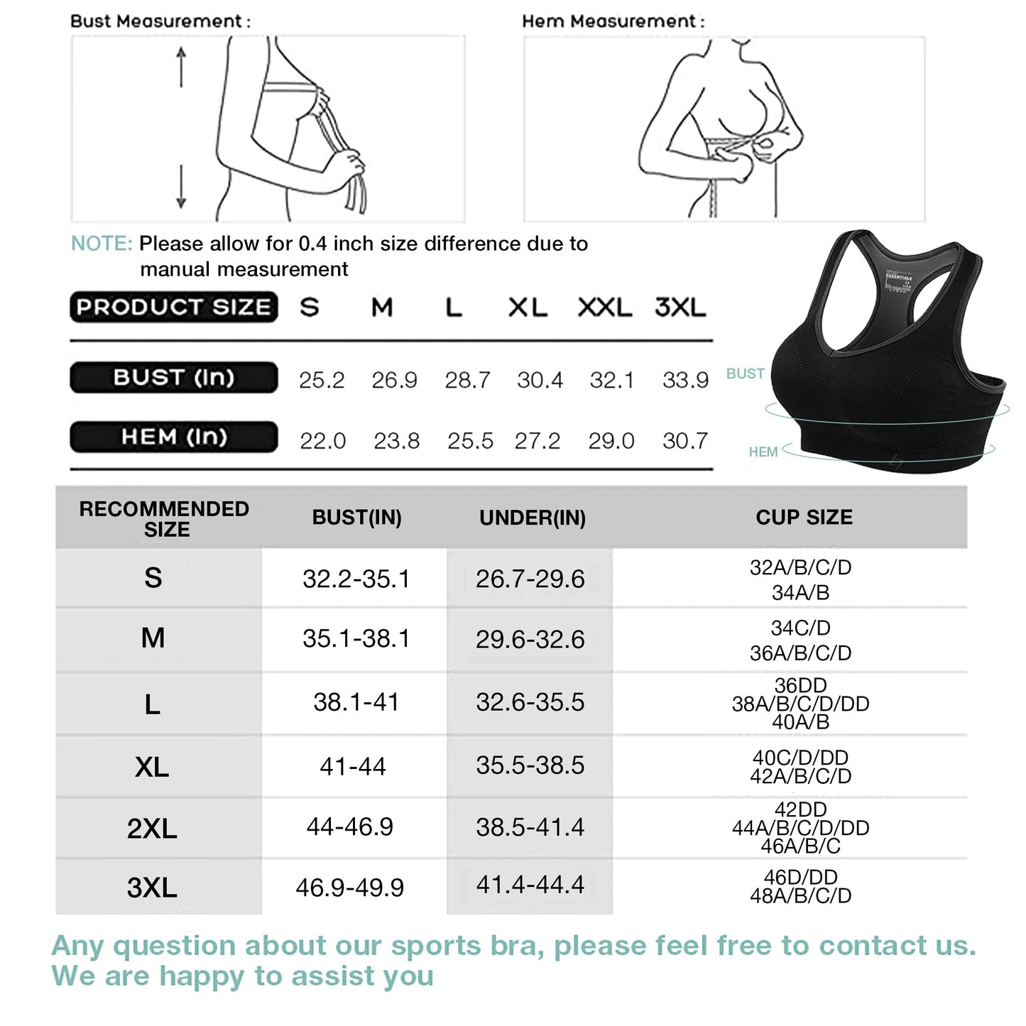 FITTIN Racerback Sports Bra for Women- Padded Seamless Activewear Bras for Yoga Gym Workout Fitness