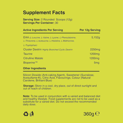 Warrior EAA - Essential Amino Acids - 360g - Provides Exceptional Support for Recovery & Muscle Soreness - Formula Includes Cyclic Dextrin, Taurine and More, Blue Raspberry