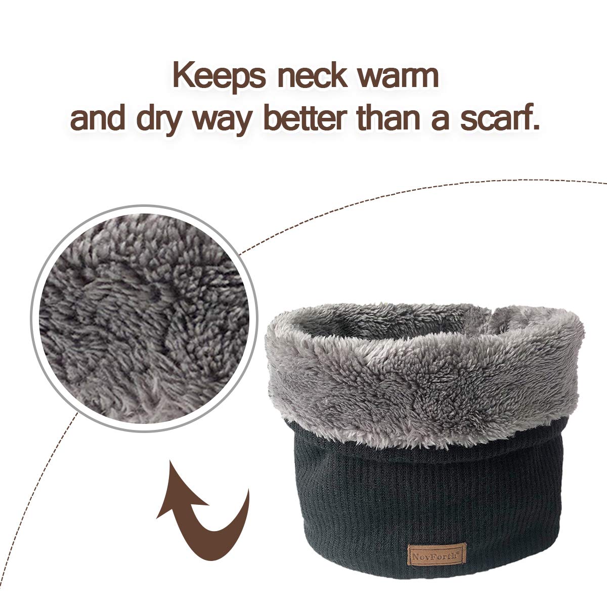 NovForth Winter Neck Warmer Fleece Lined Infinity Scarf Thicken Windproof and Dust Skiing Circle for mens women Double-Layer Fleece Lining Knit