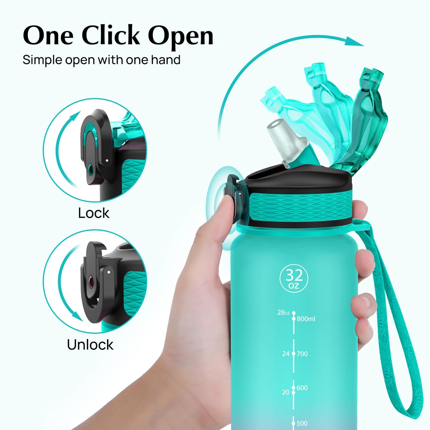 EYQ 1 L Water Bottle, 1 Litre Water bottle with Straw, Leak-Proof, Tritan BPA-Free, Motivational Water Bottle with Time Marker, Sports Drinks Bottle for Fitness, School, Gym, Outdoor Sports