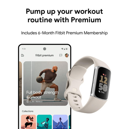 Fitbit Google Charge 6 Activity Tracker with 6-months Premium Membership Included, 7 days battery life and Google Wallet and Google Maps