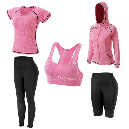 Women's 5pcs Yoga Suit Ladies Workout Outfit Sportsuits Running Jogging Gym Sweatsuit Women's Activewear Sets Sport Yoga Fitness Clothing