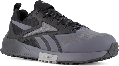 Reebok men's trail running shoe, dark gray upper with ribbed tread outsole