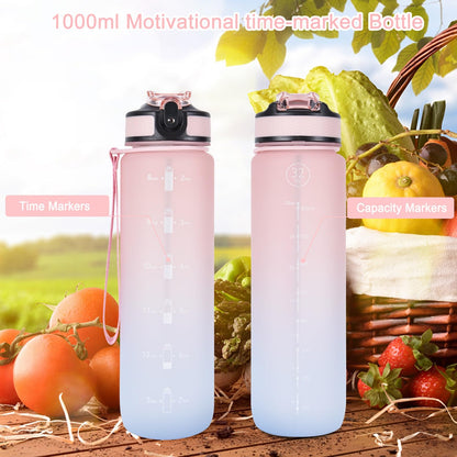 EYQ 1 L Water Bottle, 1 Litre Water bottle with Straw, Leak-Proof, Tritan BPA-Free, Motivational Water Bottle with Time Marker, Sports Drinks Bottle for Fitness, School, Gym, Outdoor Sports