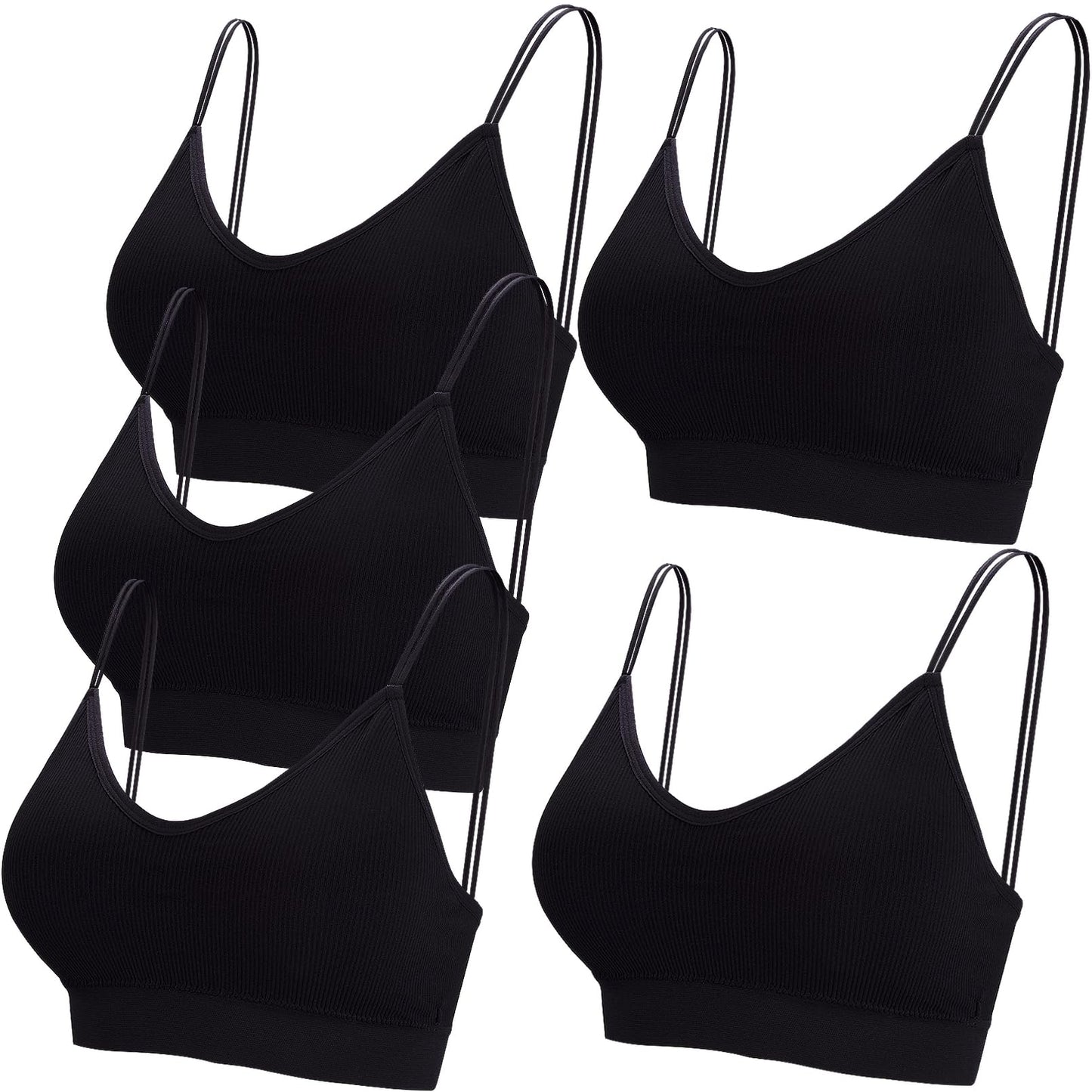 BQTQ 5 Pieces Camisole Bras for Women V Neck Camisole Bralettes Seamless Sleeping Bra with Straps and Removable Pads for Women Girls