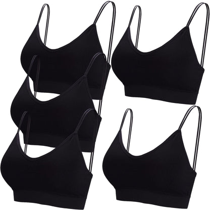 BQTQ 5 Pieces Camisole Bras for Women V Neck Camisole Bralettes Seamless Sleeping Bra with Straps and Removable Pads for Women Girls
