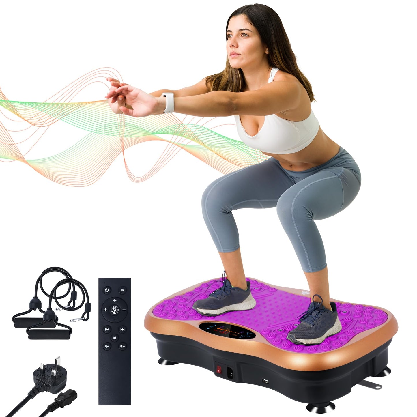 EVOLAND Vibration Plate Exercise Machine, Vibration Fitness Trainer with Bluetooth Speaker, 5 Program Modes, 2 Resistance Bands, Home Exercise Equipment for Fitness Body Toning