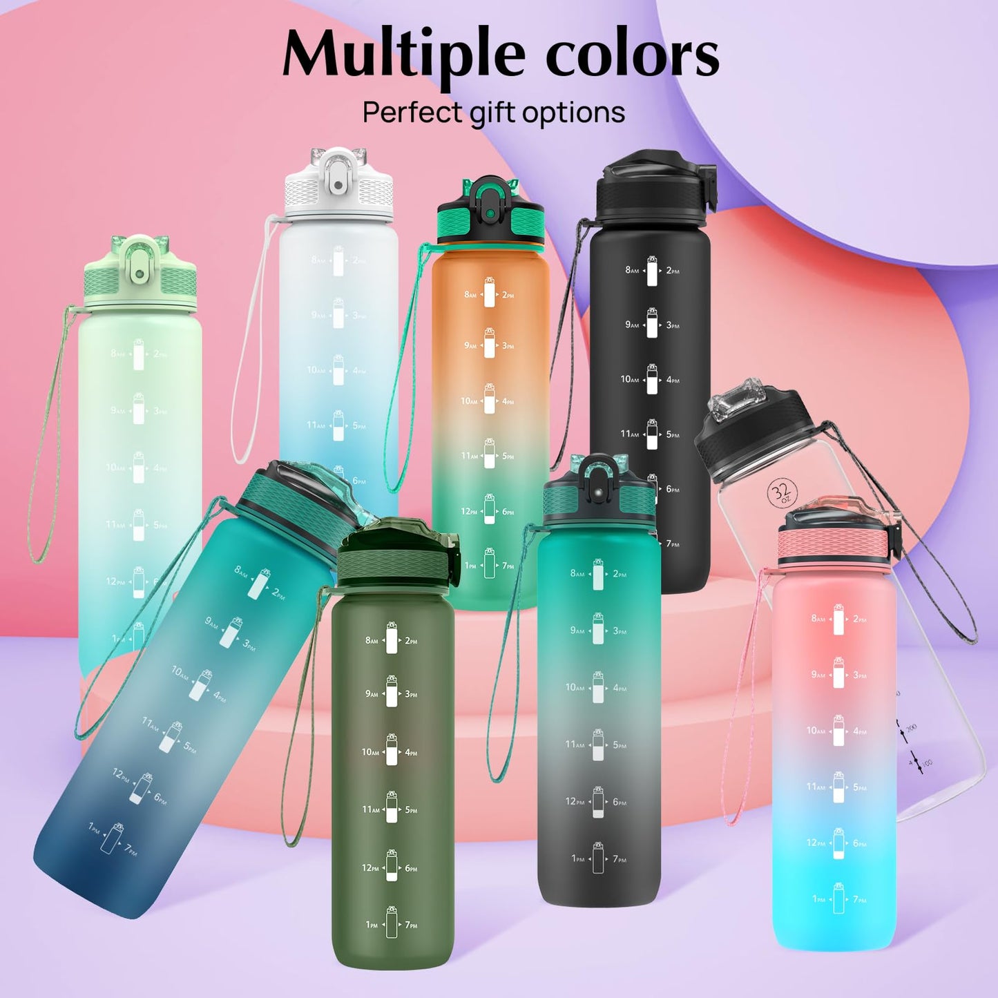 EYQ 1 L Water Bottle, 1 Litre Water Bottle, 32oz Leak-Proof Drinks Bottle, Tritan BPA-Free, Motivational Water Bottle with Time Marker, Sports Drinks Bottle for Fitness, School, Gym, Outdoor Sports