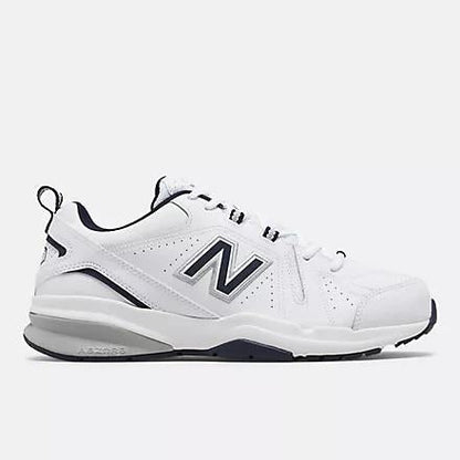 New Balance Men's EE Wide Fit Leather Sneakers (608) in White/Navy in UK 12 (US 12.5/EU 47)