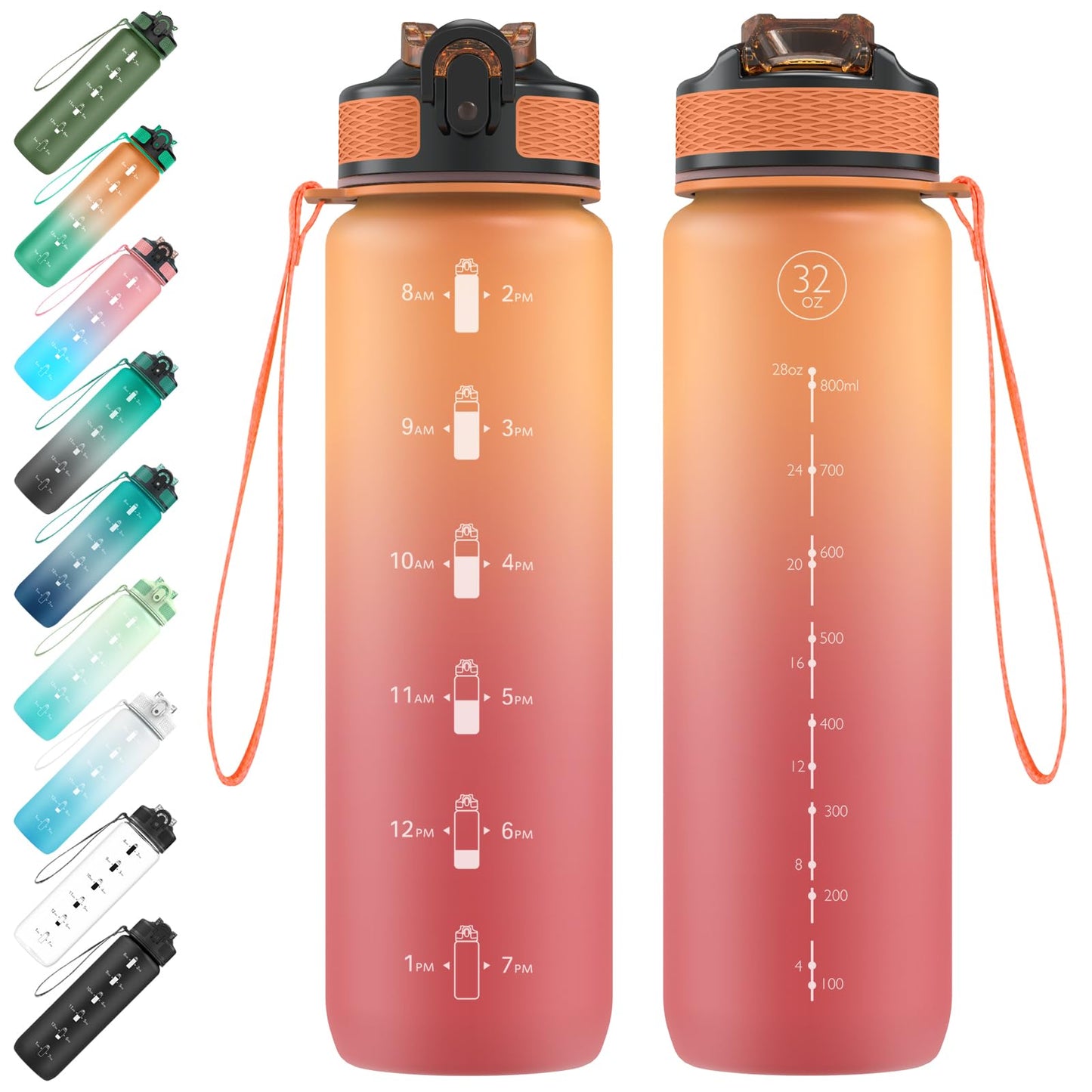 EYQ 1 L Water Bottle, 1 Litre Water Bottle, 32oz Leak-Proof Drinks Bottle, Tritan BPA-Free, Motivational Water Bottle with Time Marker, Sports Drinks Bottle for Fitness, School, Gym, Outdoor Sports