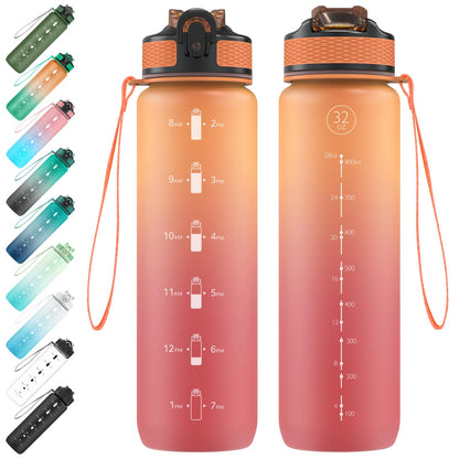 EYQ 1 L Water Bottle, 1 Litre Water Bottle, 32oz Leak-Proof Drinks Bottle, Tritan BPA-Free, Motivational Water Bottle with Time Marker, Sports Drinks Bottle for Fitness, School, Gym, Outdoor Sports