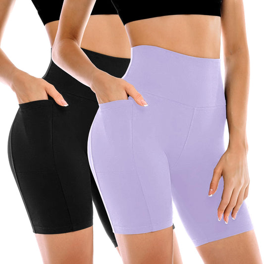 2 Pack Womens Biker Shorts with Pockets