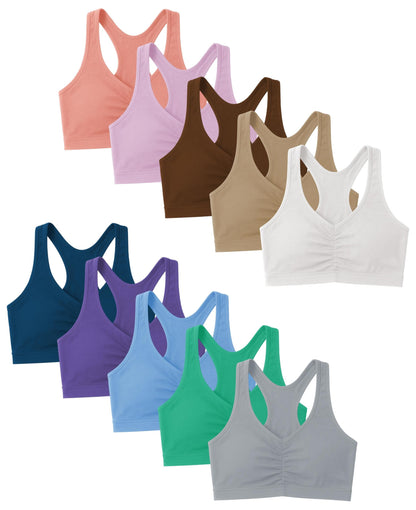 Sexy Basics Women's Cotton Spandex Racer Back Bra | 4 Way Stretch Pullover Workout Sport Bras (Multi-Pack)