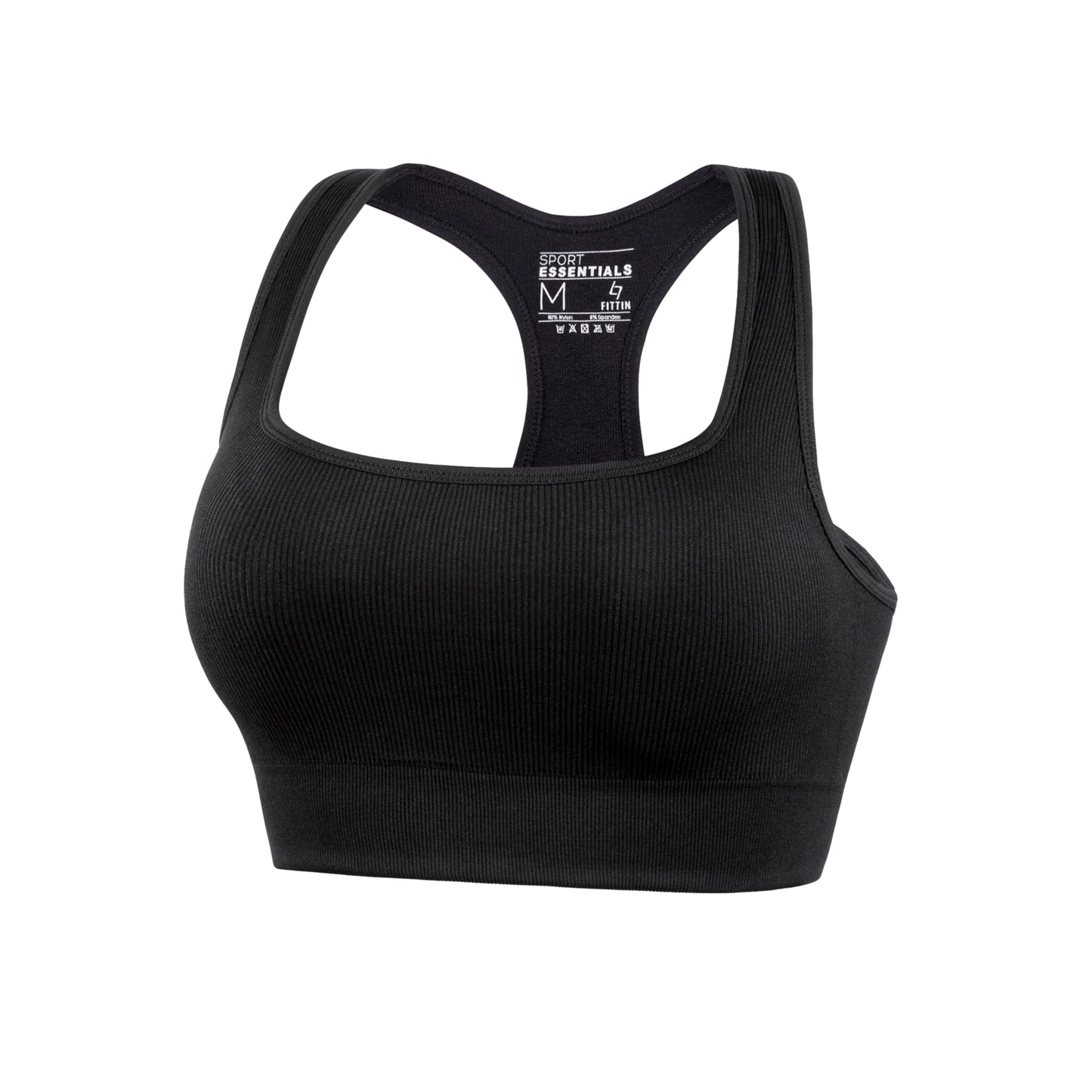 FITTIN Padded Sports Bra for Women ：Ribbed Racerback Seamless Wireless Workout Bras Pack