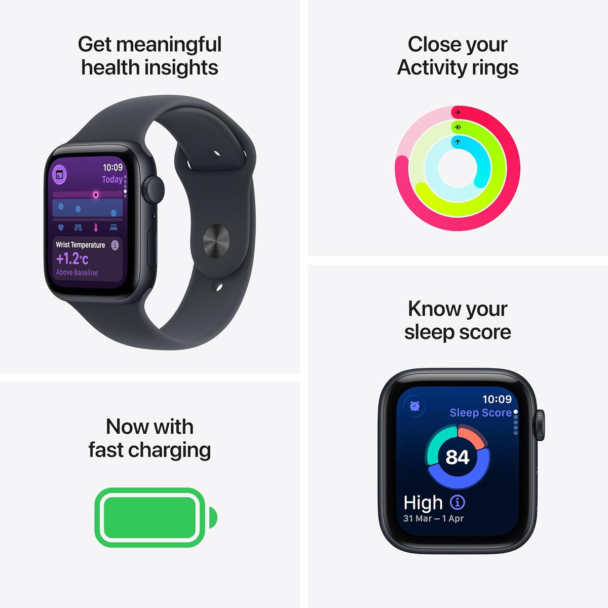 Apple Watch SE 3 GPS smartwatch with dark sport band and on-screen health insights