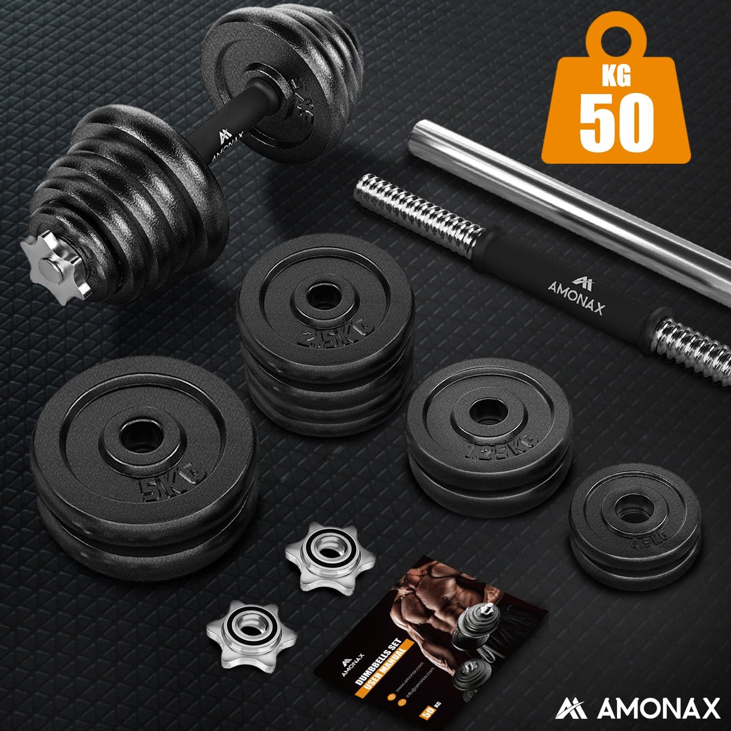 Amonax 20kg 30kg Cast Iron Adjustable Dumbbells Weight Set, Barbell Set Men Women, Strength Training Equipment Home Gym Fitness, Dumbell Pair Hand Weight, Bar Bells Free Weights for Weight Lifting