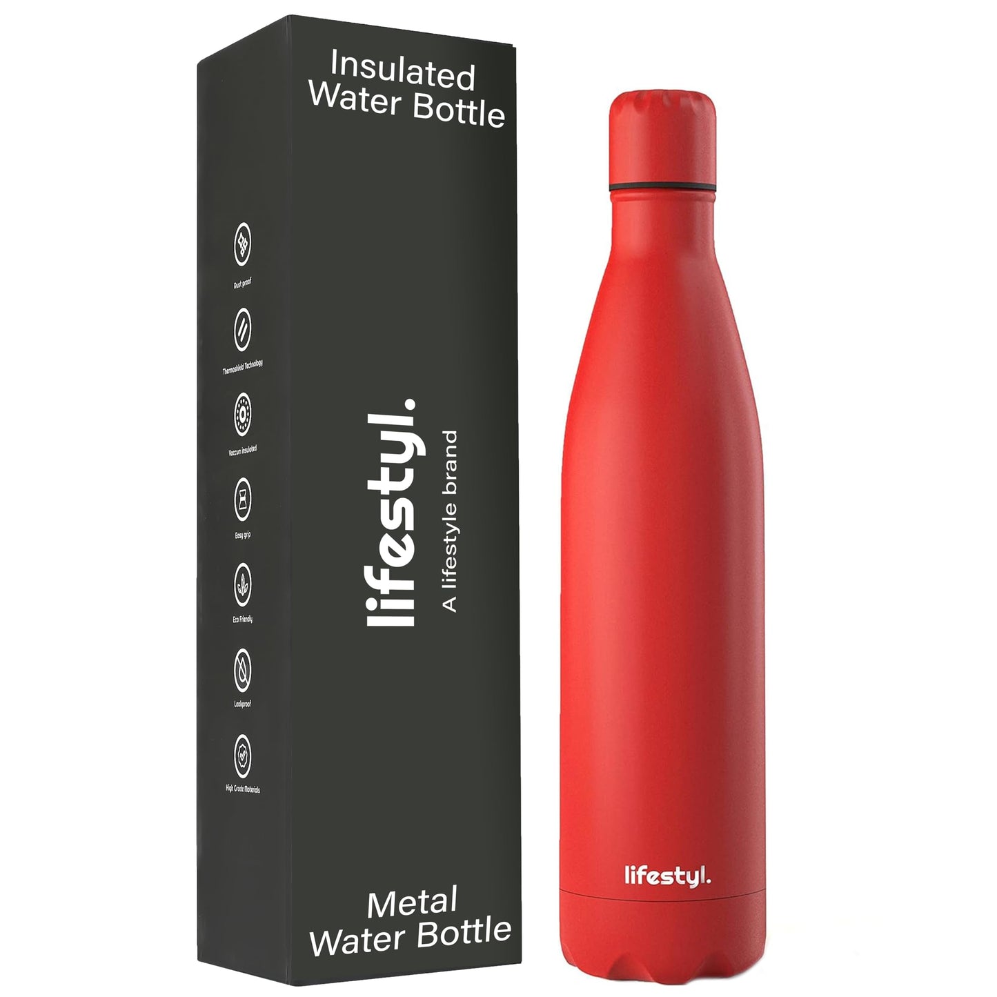 Lifestyl Stainless Steel Water Bottle | 24 Hrs Cold & 12 Hrs Hot| Thermoshield Technology Vacuum Insulated Metal Water Bottles, Leak-Proof Drinks Bottle for Gym, Yoga, Cycling (350 ml,Red)