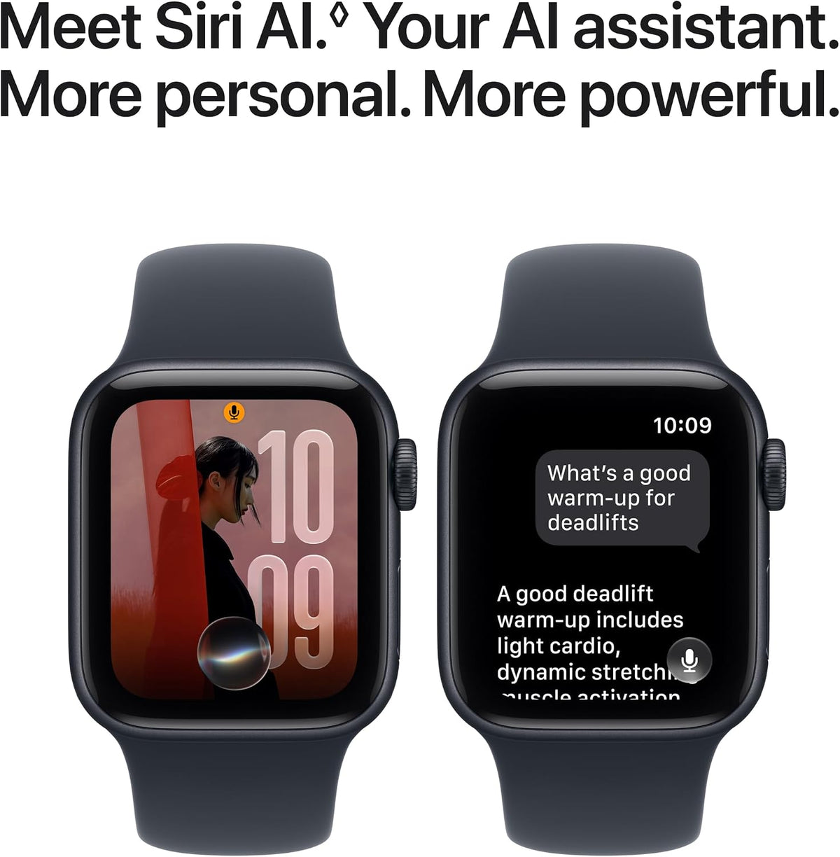 Midnight GPS smartwatch with Siri assistant prompt screens
