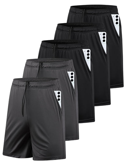 5 Pack Men's Athletic Gym Shorts with Pockets