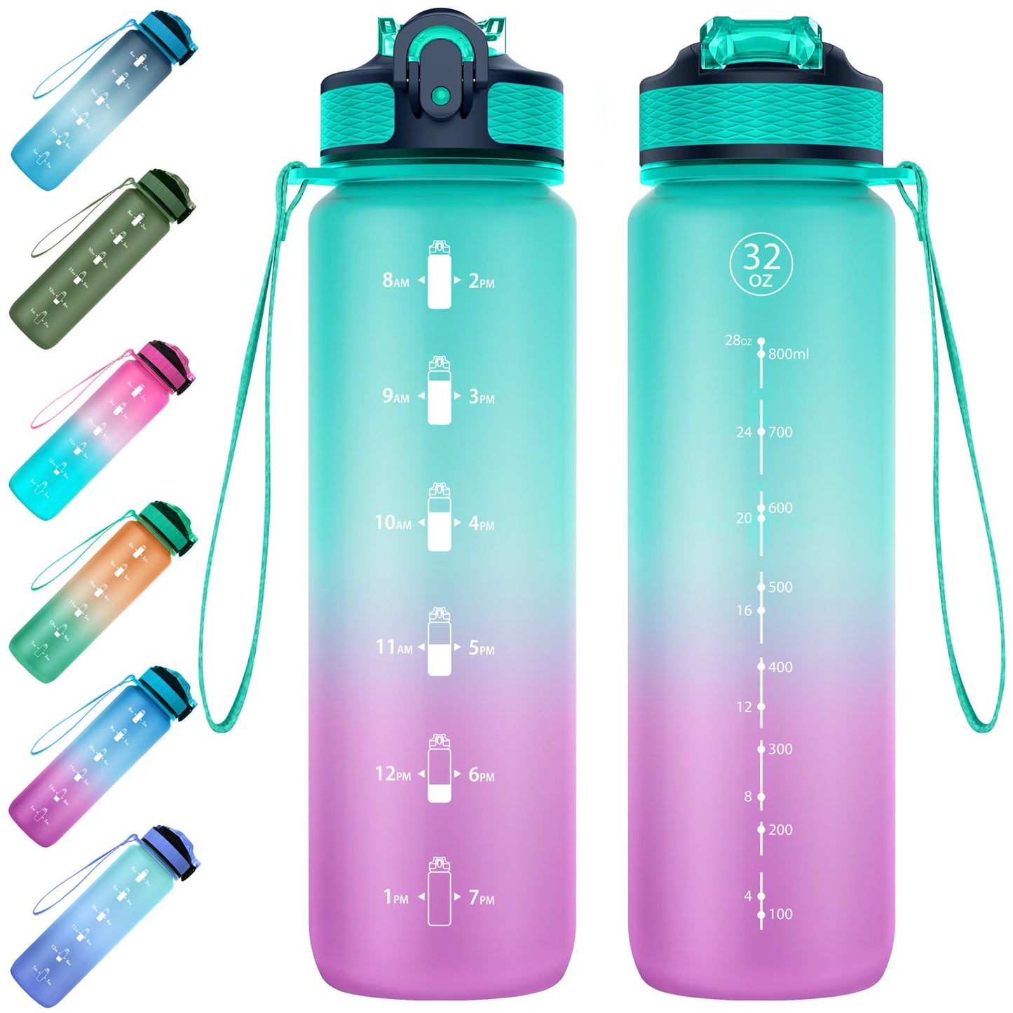 EYQ 1 L Water Bottle, 1 Litre Water bottle with Straw, Leak-Proof, Tritan BPA-Free, Motivational Water Bottle with Time Marker, Sports Drinks Bottle for Fitness, School, Gym, Outdoor Sports