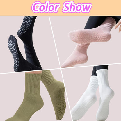 ZANZER Pilates Yoga Socks with Grips for Women,Non-Slip Yoga Crew Socks for Sport,Hospital,Ballet,Barre,Dance,Barefoot,Workout Anti-Skid Athletic Socks