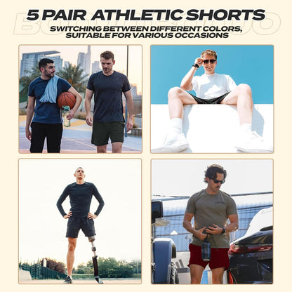 5 Pack Athletic Gym Mens Shorts