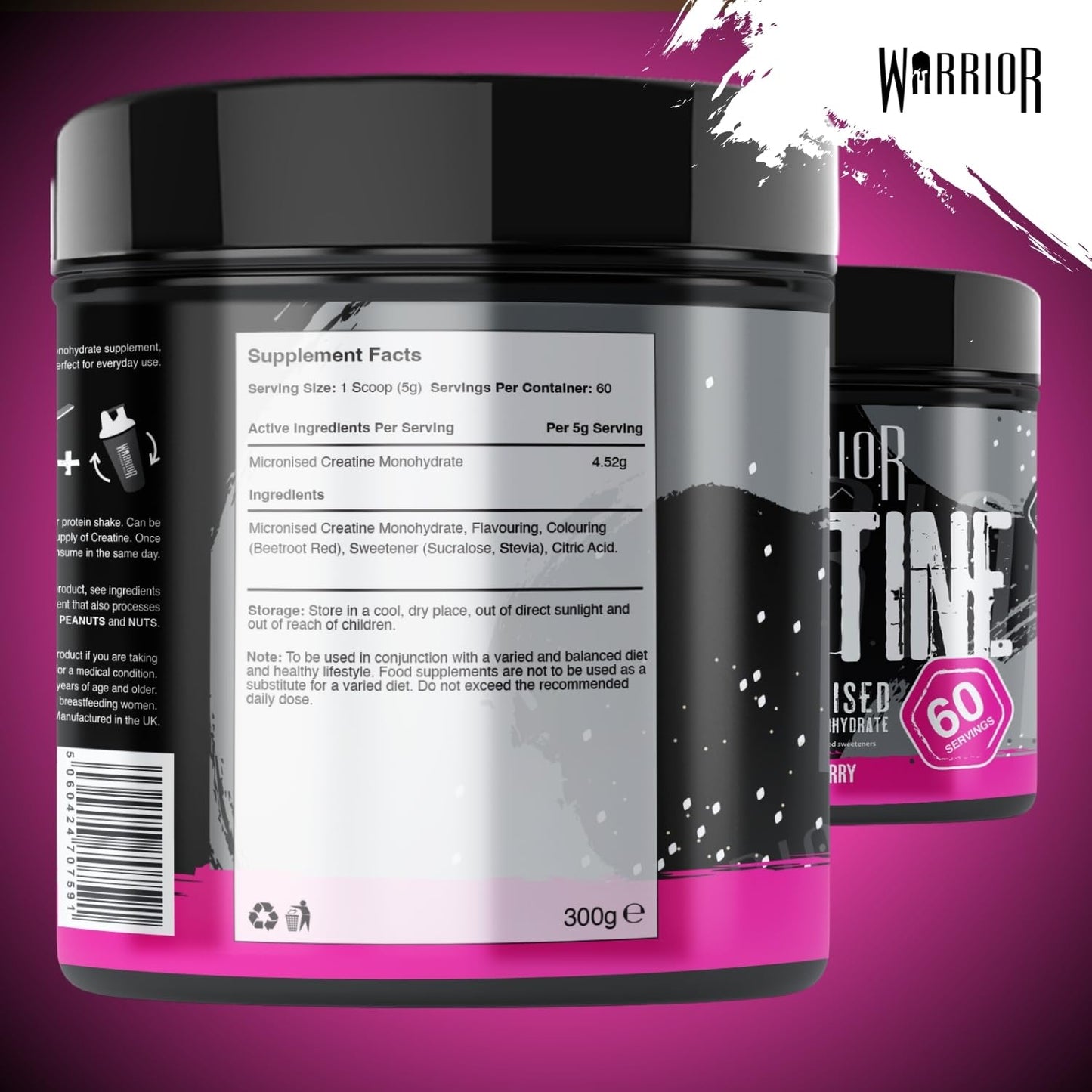 Warrior Creatine Monohydrate Powder 300g – Micronised – Proven to Improve Physical Performance and Recovery, 5g Servings (Unflavoured)