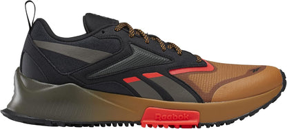 Reebok men's trail running shoe, black upper with orange heel and multicolor details