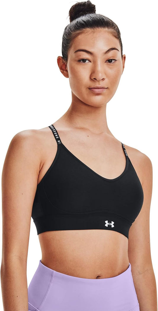 Under Armour Women's Infinity Covered Low-Impact Sports Bra, Opaque, (001) Black/Black/White, S