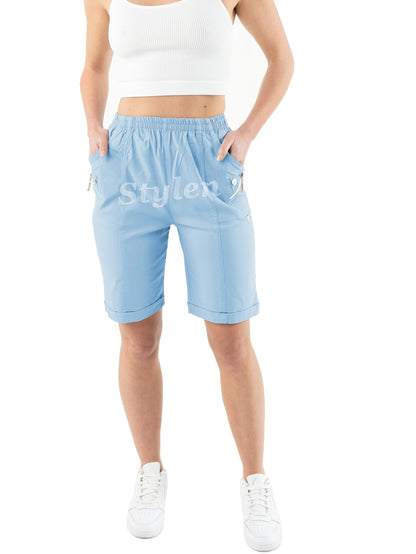 URBAN STITCH Womens Capri Trousers Shorts with Pockets Casual Wear Full Length Trousers Elasticated High Waist Pants Lounge Wear Plus Size