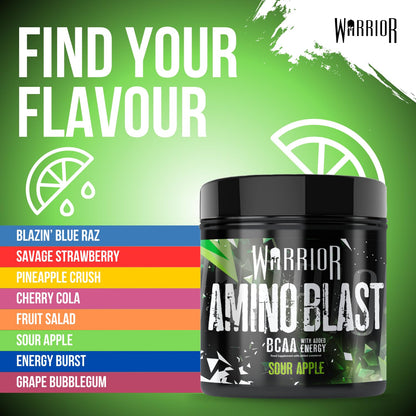 Warrior Amino Blast 270g – BCAA Powder – Branched Chain Amino Acids Supplement, Intra Workout & Recovery, Energy Drink – 30 Servings (Strawberry Kiwi)